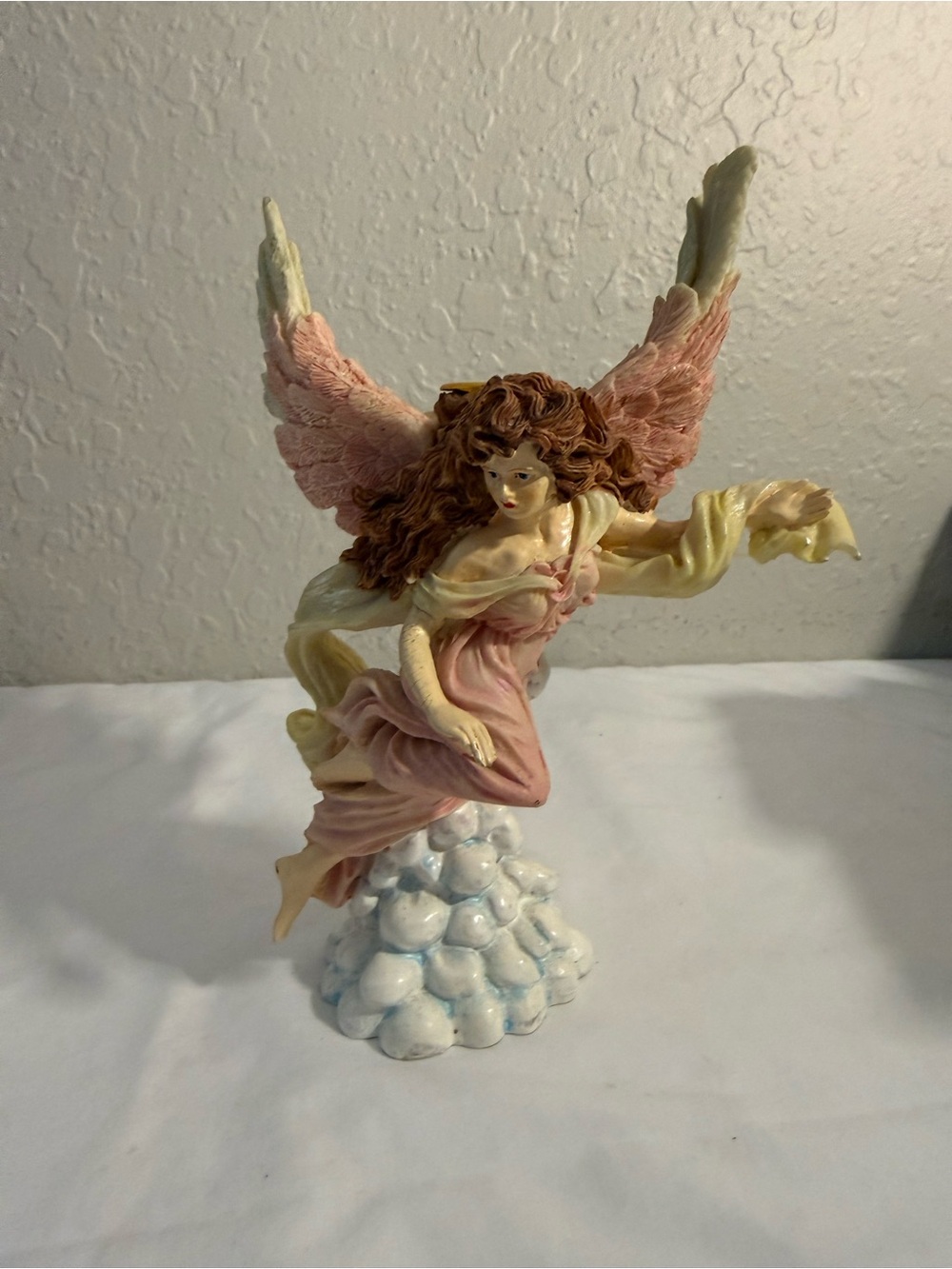 Vintage Angel Figurine Pink Celestial Cloud Base Candle Fantasy Decor 8.5in